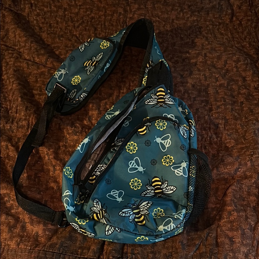 Yellow and Blue Shoulder Bag with Decorative Pattern